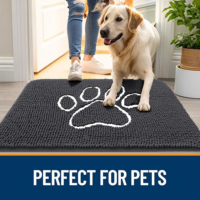 OLANLY Dog Door Mat for Muddy Paws 70x46, Paw Print Design Chenille Mud Mat | - Image 6