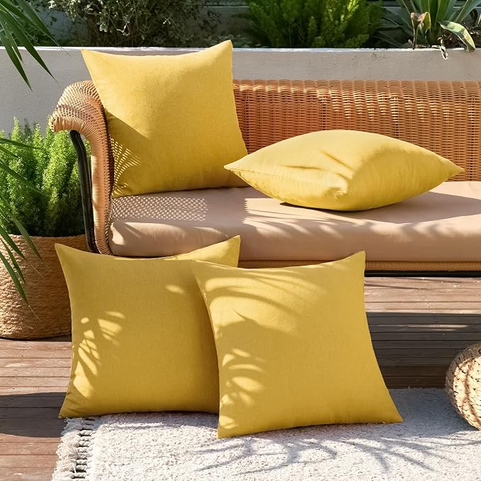 MIULEE Pack of 4 Decorative Outdoor Throw Pillow Covers Linen Waterproof Pillow - Image 3
