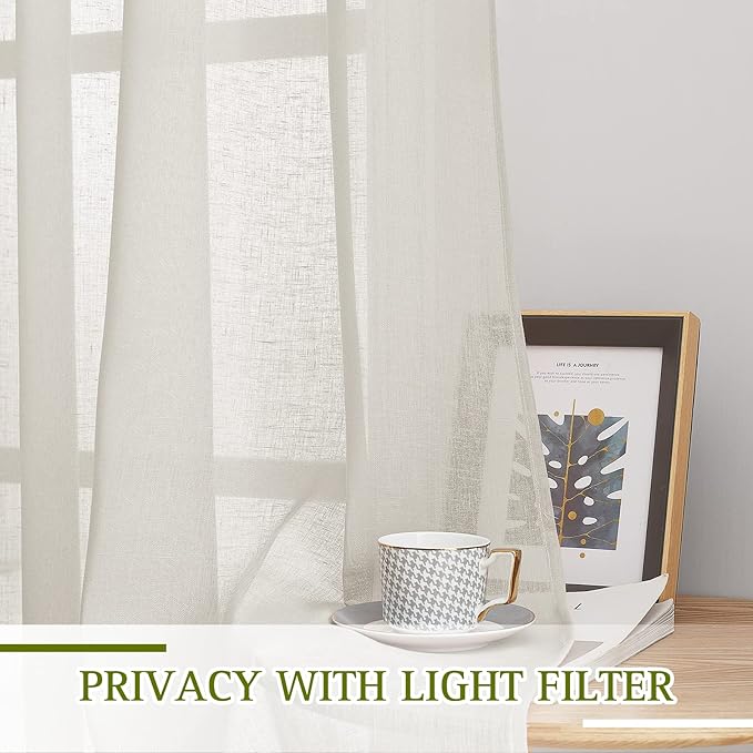 NICETOWN Natural Linen Sheer Curtains 120 inches Long, Privacy Chic Semi Sheer - Image 5