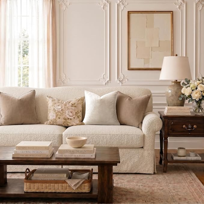 GIGIZAZA Velvet Pillow Covers 24x24 Decorative Pillows Pack of 2 Ivory | Beige - Image 2