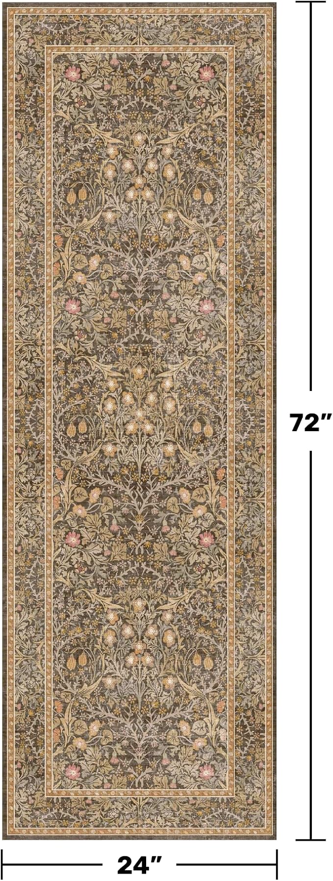Washable Runner Rug Non Slip 2x6, Laundry Room, Bedroom Bedside, Vintage Floral - Image 2