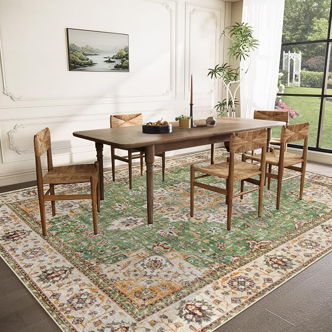 Area Rug 9x12 Washable Rug, Vintage Boho Medallion Rugs Non-Slip Soft Low Pile - Image 3
