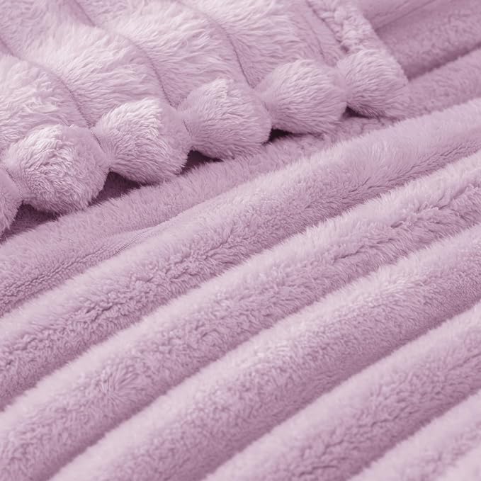 Exclusivo Mezcla Twin Size Flannel Fleece Blanket, Super Soft Striped Jacquard - Image 4