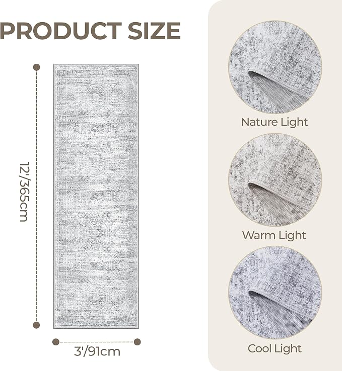 3x12 Runner Rug for Hallway, Non-Slip Long Bathroom Rugs Runner for Kitchen - Image 2