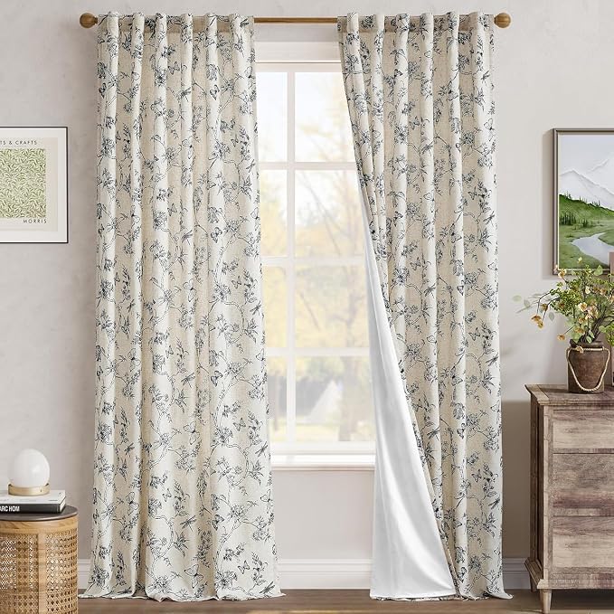 jinchan Floral Curtains Lined Linen Blend Curtain - Image 7