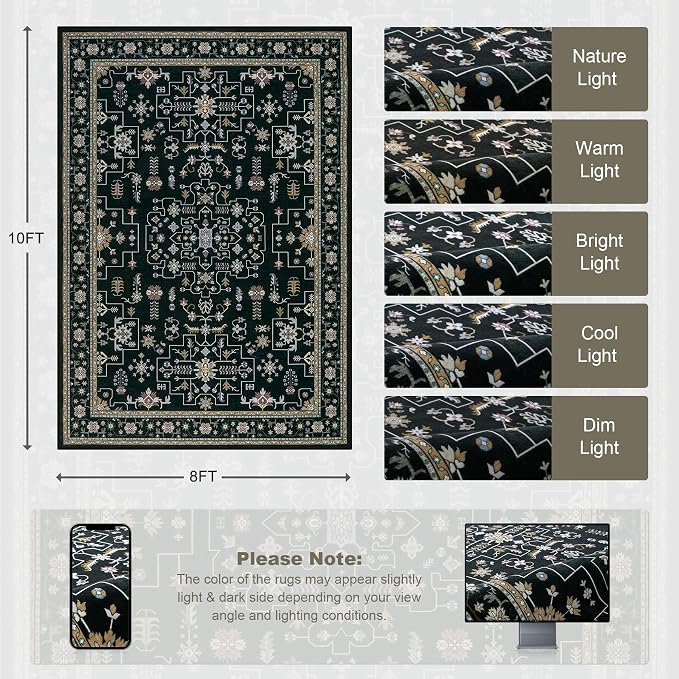 8x10 Area Rugs for Living Room: Washable Rug Soft Vintage Boho Medallion Carpet - Image 2