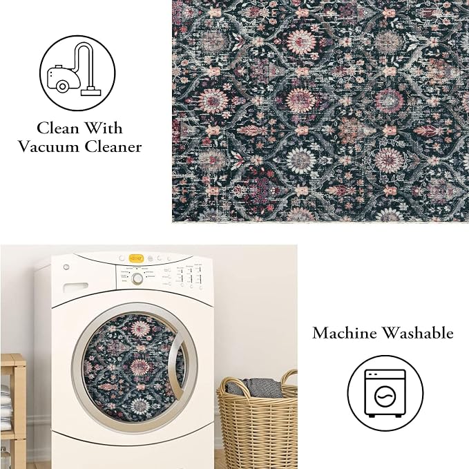 Lahome Moroccan Washable Round Area Rug, Soft Round Rug 5ft Soft Non-Slip | - Image 4
