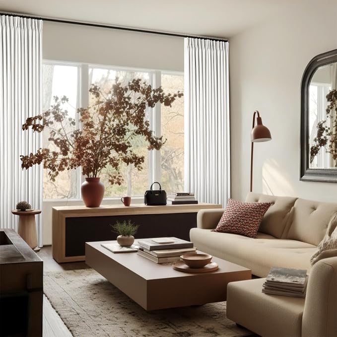 Off White Pinch Pleated 100% Blackout Curtains 102 Inches Long | Linen Blend - Image 9