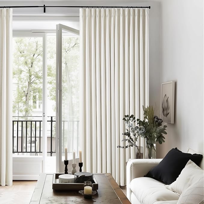 90 Inch Pinch Pleated Linen 100% Blackout Curtains 2 Panels Cream Natural | - Image 9