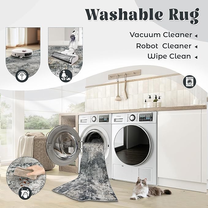 9x12 Area Rug for Living Room, Washable Modern Abstract Large Area Rug Neutral - Image 2