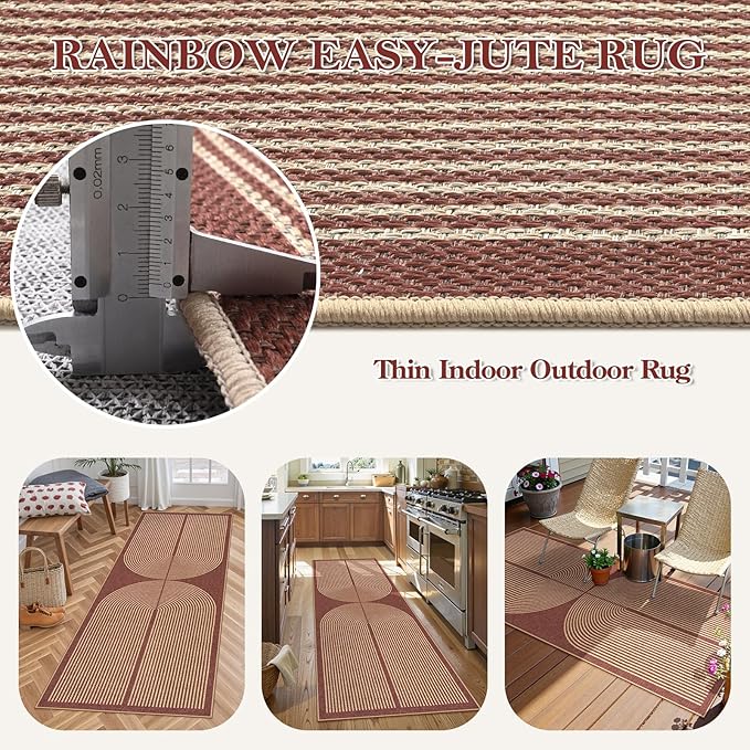Lahome Enfys Modern Rainbow Easy Jute 2x6 Runner Rug, Farmhouse Stain Resistant - Image 3