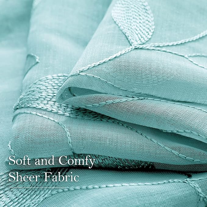 HOMEIDEAS Turquoise Aqua Sheer Curtains 52 X 96 Inches Length 2 Panels - Image 4
