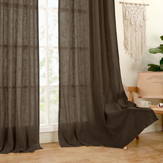 LAMIT Dark Brown Linen Curtains 54 Inch Length 2 Panels, Light Filtering Panels - Image 9