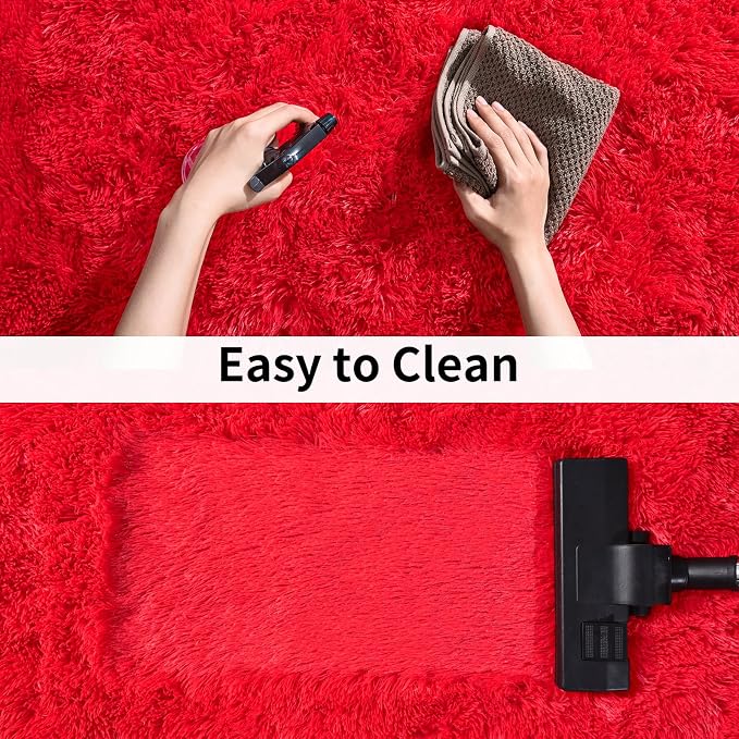 Soft Runner Rugs for Bedroom Hallways, 2x6 Red Fluffy Shag Throw Area Rug Non - Image 7