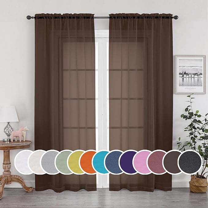 OWENIE Sheer Chocolate Curtains, Sheer Curtains 90 Inches Long 2 Panels Set by OWENIE