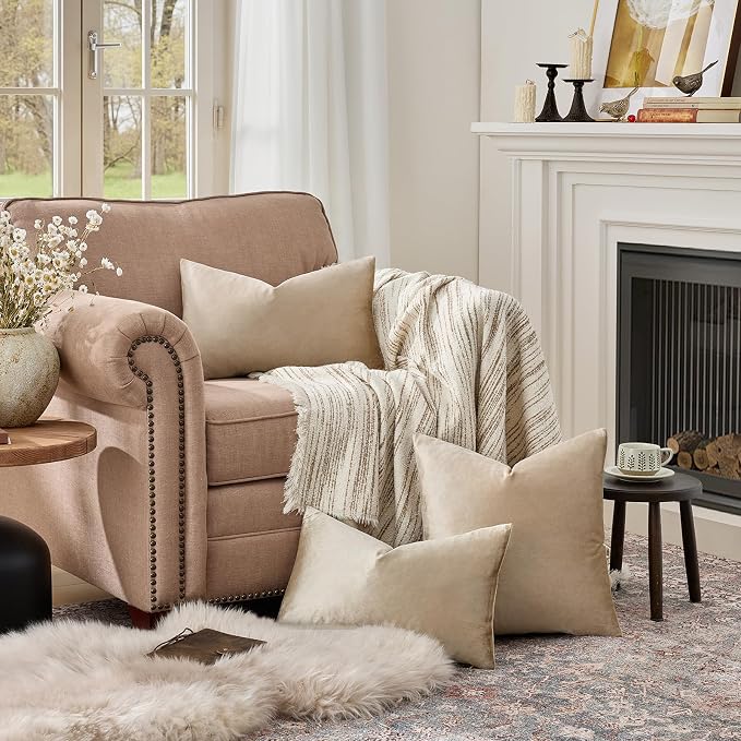 GIGIZAZA Velvet Taupe Decorative Throw Pillow Covers Couch Pillow Lumbar - Image 3