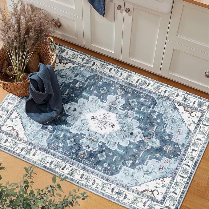 SERISSA Boho Rugs for Entryway, 2x3 Blue Entryway Rug Non-Slip Washable Small - Image 7