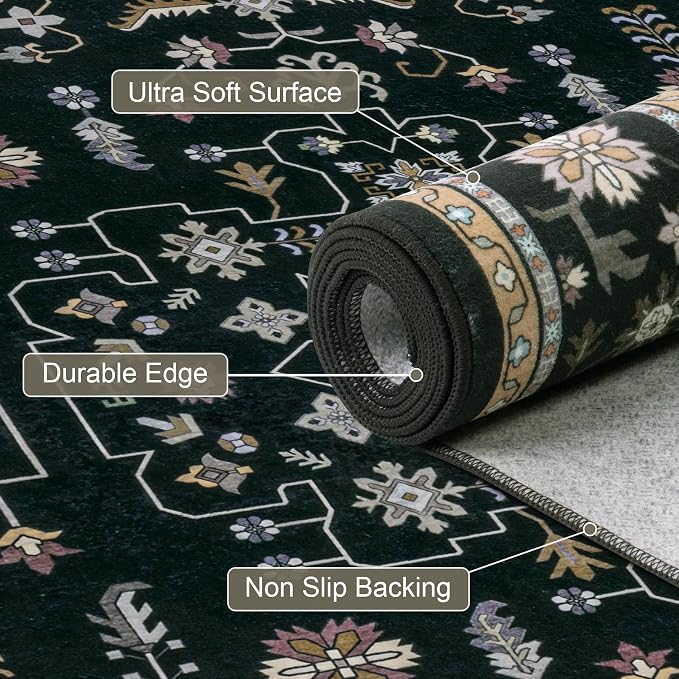 Area Rugs 10x14 Living Room Rug: Washable Rug Soft Vintage Boho Medallion - Image 7