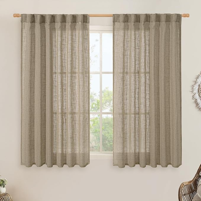 LAMIT Taupe Linen Curtains 54 Inch Length 2 Panels, Light Filtering Panels Back by LAMIT