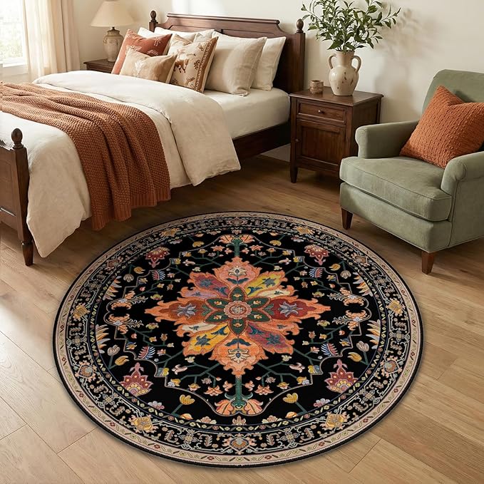 Area Rugs 4ft Washable Non-Slip, Floral Vintage Distress Print Pattern - Image 2