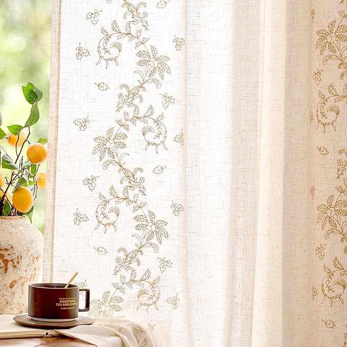 jinchan Evelyn Embroidered Linen Curtains by JINCHAN