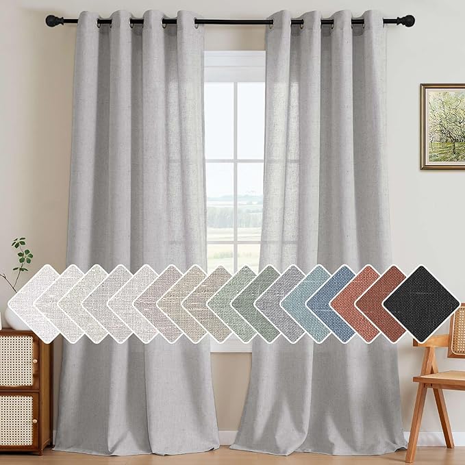 H.VERSAILTEX Nickel Grommet Natural Linen Semi Sheer Blended Airy Curtains by HVERSAILTEX