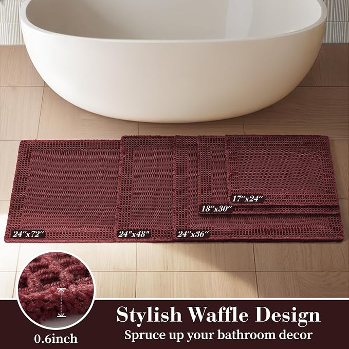 RESARE Waffle Bathroom Runner Rugs, Super Absorbent Bath Mat Non Slip Washable - Image 5