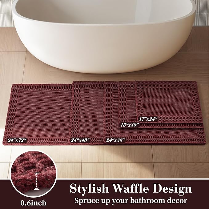 RESARE Waffle Bathroom Runner Rugs, Super Absorbent Bath Mat Non Slip Washable - Image 5