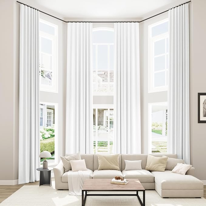 Guken White 100% Blackout Linen Curtains 52 Inch Wide by 140 Inch by Guken