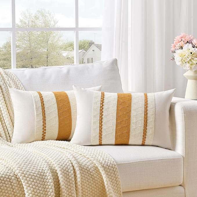 Fancy Homi Set of 1 Mustard Yellow Fall Lumbar Decorative Throw Pillow Cover - Image 2