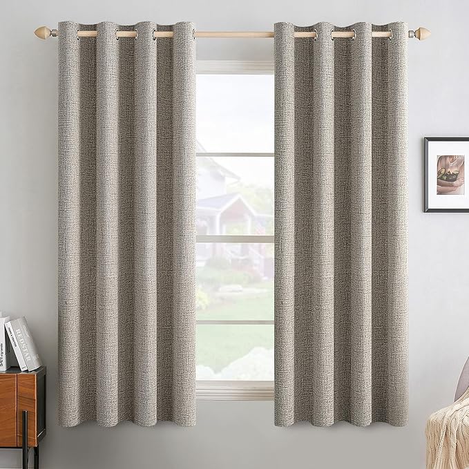 MIULEE Linen Curtains for Bedroom Solid 100% Blackout Thermal Insulated Greige by MIULEE