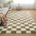 Checkered Area Rugs for Living Room 8x10, Fluffy Beige and White Checkered Rug by Boshengya