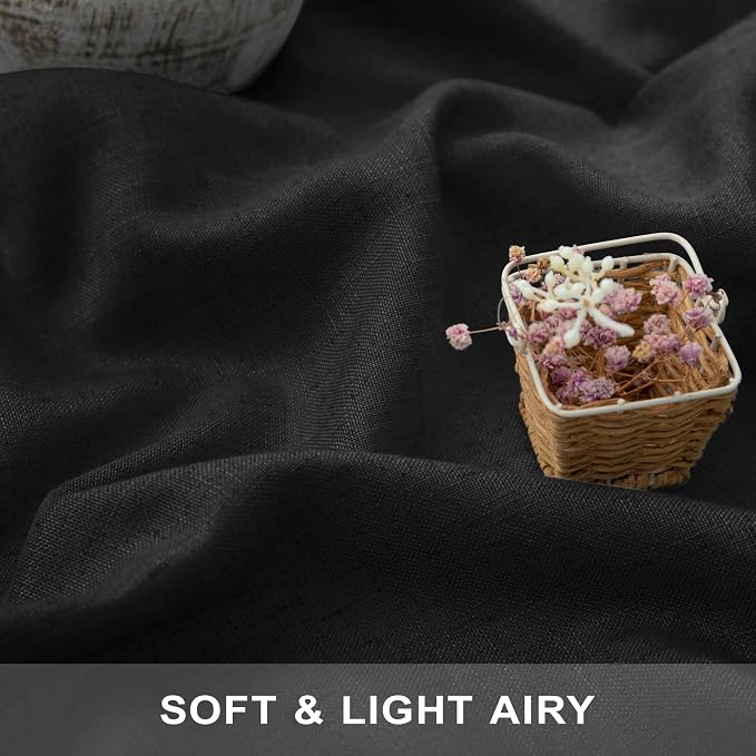 Pitalk Black Linen Curtains 90 Inches Long - Image 2