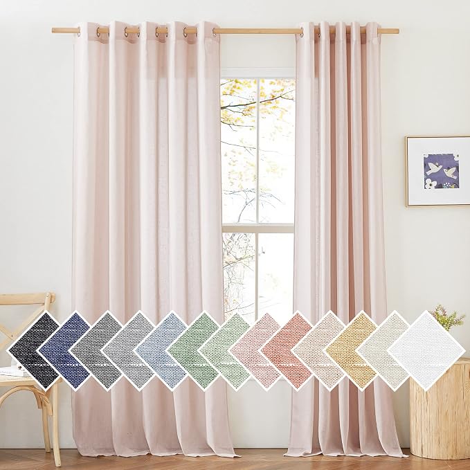 NICETOWN Linen Textured Semi Sheer Bedroom Curtains, Grommet Semi Sheer Window by NICETOWN