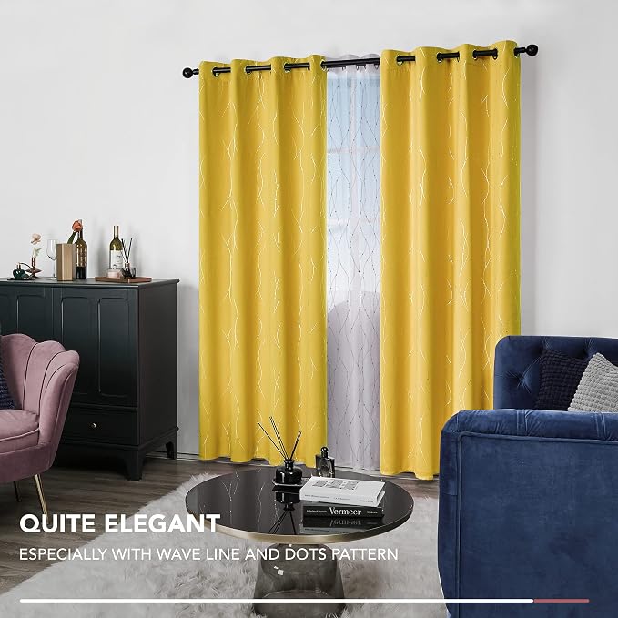 Deconovo Yellow Curtains, Modern Blackout Drapes, Thermal Insulated Soundoroof - Image 7