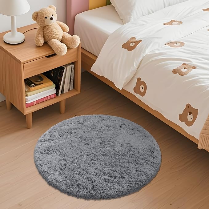 OLANLY Light Grey Round Rugs for Bedroom - Image 3