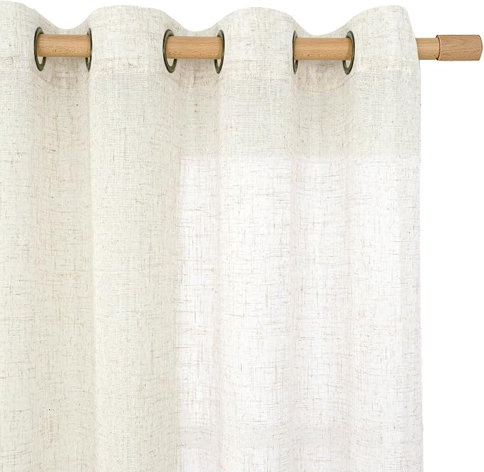LAMIT Linen Semi Sheer Curtains 63 Inch Length 2 Panels, Light Filtering - Image 2