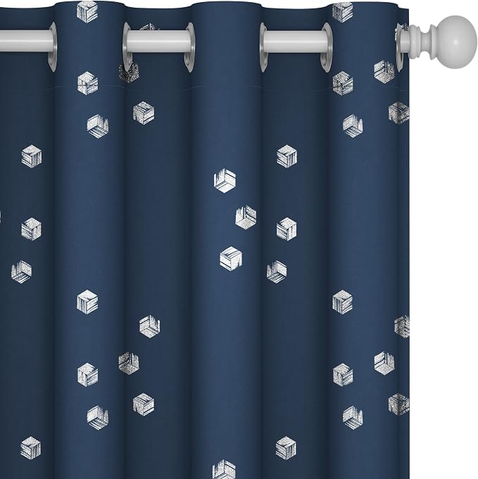 Deconovo Designer Series Silver Print Cubic Print Blackout Curtains by Deconovo