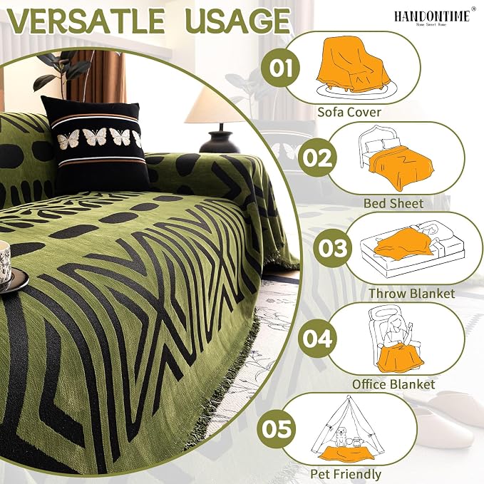 HANDONTIME Boho Couch Cover Geometric Striped Pet Covers - Image 7