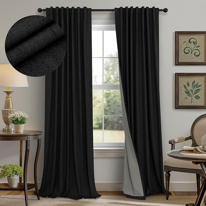 Long Black Curtains for Living Room Modern Farmhouse Linen Black Out Drapes for by Pitalk
