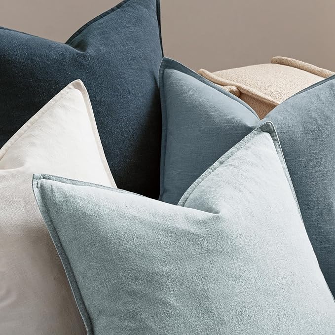 MIULEE Blue Linen Pillow Covers Pack of 4 Decorative Natural Throw Pillow - Image 6