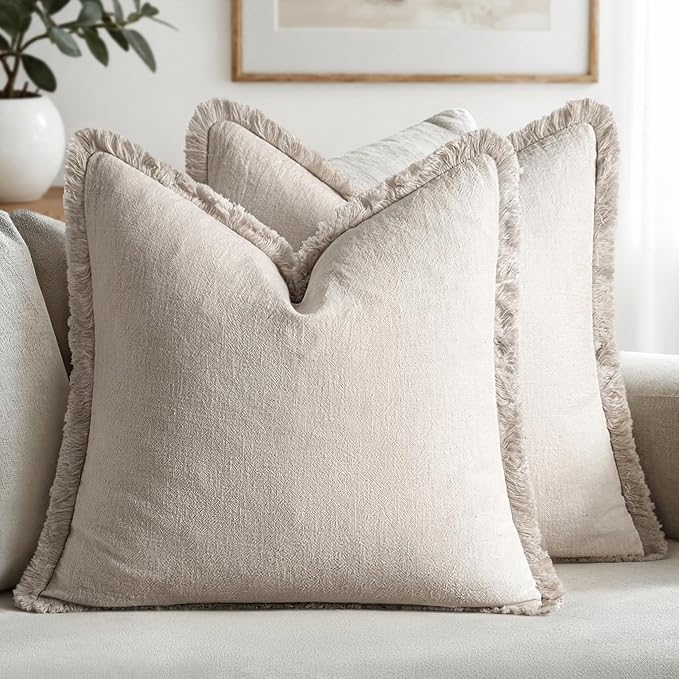 MIULEE Linen Decorative Euro Throw Pillow Covers Natural Beige 26x26 | Set of 2 by MIULEE