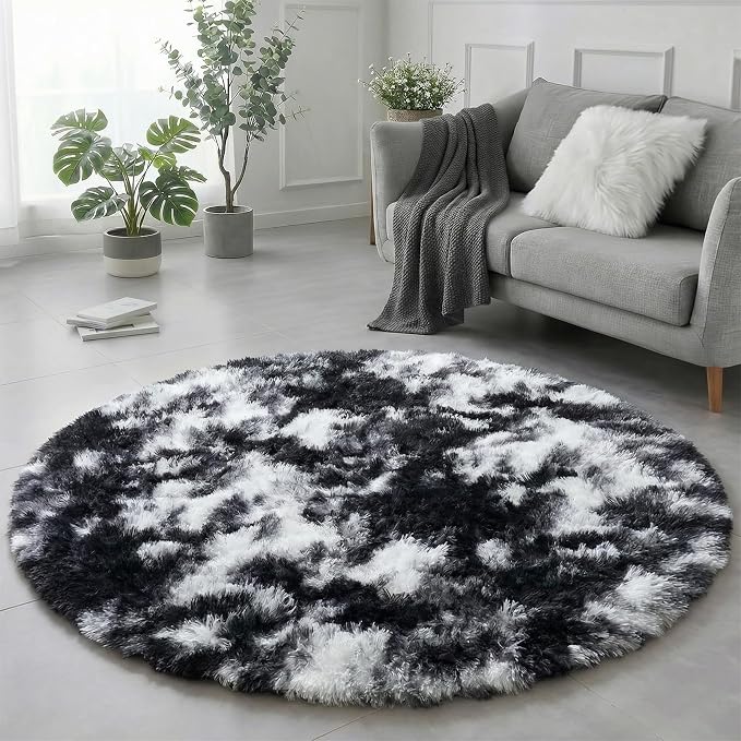 Amdrebio Black White Grey Round Rug 5Ft Circle Area Rugs by Amdrebio