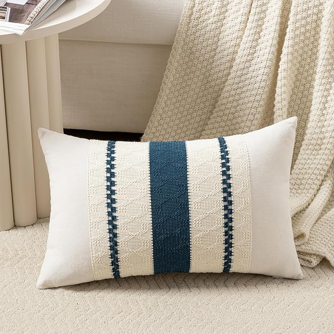 Fancy Homi Set of 1 Boho Teal Lumbar Decorative Throw Pillow Cover 12x20 Inch by Fancy+Homi