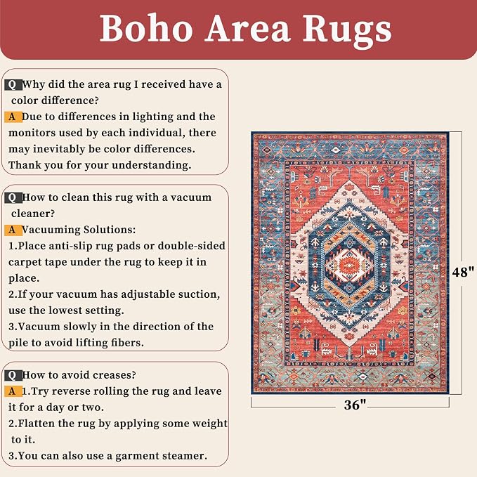 SERISSA Boho Area Rugs for Entryway, 3x4 Washable Non-Slip Kitchen Rug - Image 2