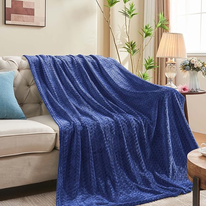 inhand Navy Fleece Twin Blanket, Super Soft Flannel Cozy Blankets by inhand