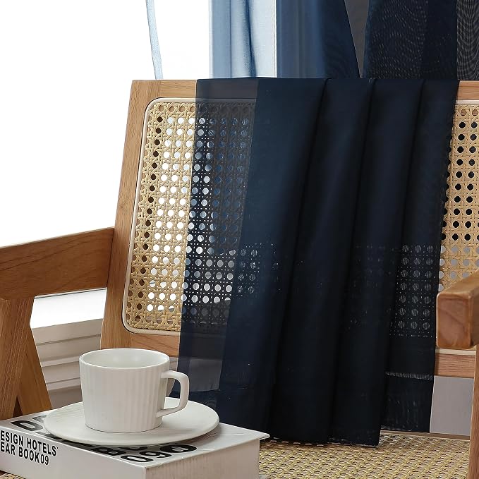 Aiyufeng Sheer Navy Blue Curtains 108 inch Length 2 Panels Set, Airy - Image 4