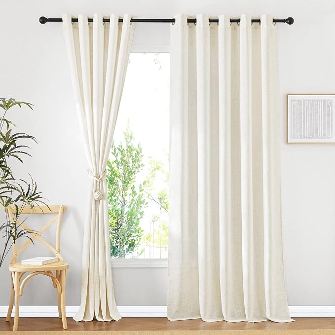 NICETOWN Linen Burlap Sliding Door Curtains 2 Panels Set, Grommet Semi Sheer by NICETOWN