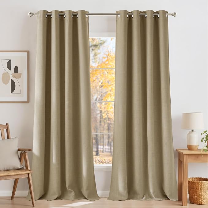 NICETOWN Faux Linen Oatmeal Blackout Curtains 84 inches Long by NICETOWN