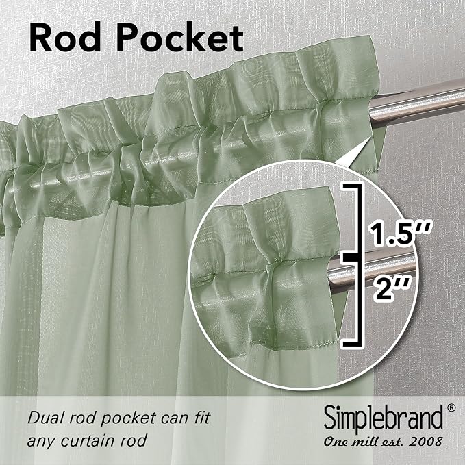 Simplebrand Sage Green Sheer Curtains, 2 Panels Set - Image 4